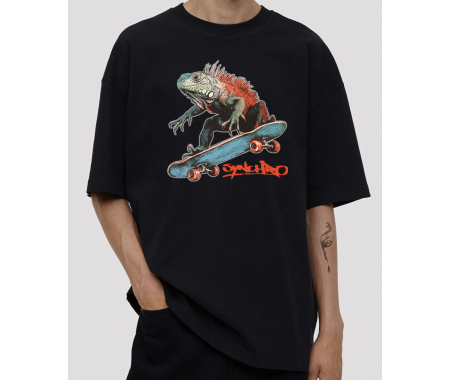 koszulka Iguana deskorolka. T-shirt jakości premium SUB994 czarna koszulka 100% bawełna